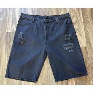 Levi's 569 Black Denim Shorts Loose-Fit Straight Men’s Plus Size 42 Distressed